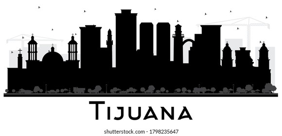 Tijuana Mexico City Skyline Silhouette with Black Buildings Isolated on White. Vector Illustration. Tourism Concept with Historic and Modern Architecture. Tijuana Cityscape with Landmarks.