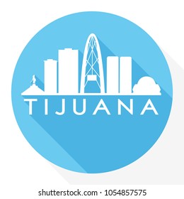 Tijuana Mexico Flat Icon Skyline Silhouette Design City Vector Art Round Logo.