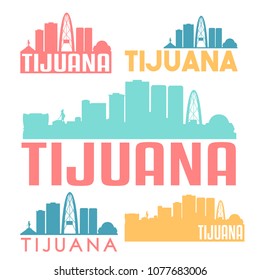 Tijuana Mexico Flat Icon Skyline Vector Silhouette Design Set logo Clipart Illustration.