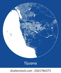 Tijuana México Ciudad Norteamérica Mapa de la impresión azul Circular ilustración vectorial