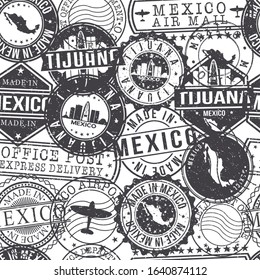 Tijuana Mexico Stamps Background. A City Stamp Vector Art. Set Of Postal Passport Travel. Design Set Pattern.