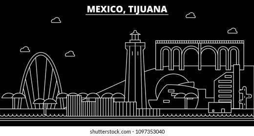 Tijuana silhouette skyline. Mexico - Tijuana vector city, mexican linear architecture, buildings. Tijuana travel illustration, outline landmarks. Mexico flat icon, mexican line banner