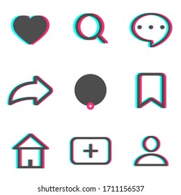 Tik Tok Social Media Icon Set App Interface For Smartphone. Tik Tok  Like Heart Home Back Reply Search Contact Icons. Tik Tok Stock Vector Illustration Eps10