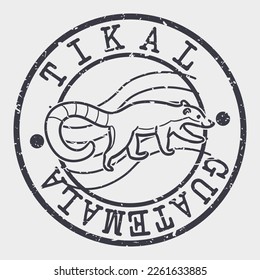 Tikal, Guatemala Silhouette Postal Passport. Stamp Round Vector Icon. Design Travel Postmark. 
