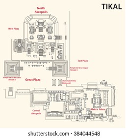tikal map, guatemala