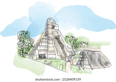 Parque Nacional Tikal ubicado en Guatemala - Ilustración vectorial