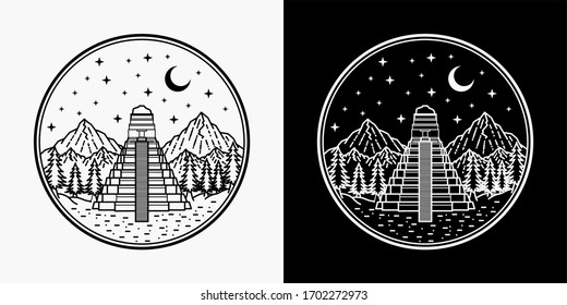 tikal temple monoline badge design