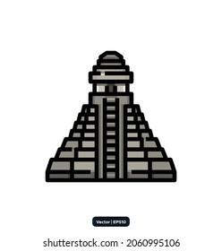 Tikal_Guatemala_Guatemala icon. Travel landmarks and destinations icons. Vector icon set representing global tourist landmarks and travel destinations for vacations.