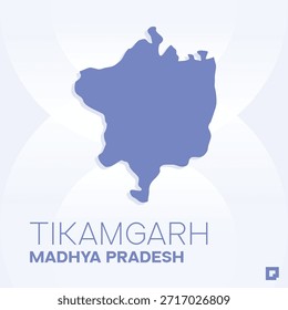 Mapa del distrito de TIKAMGARH, Madhya Pradesh, India - Esquema de Vector editable.