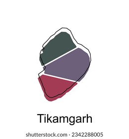 Mapa de Tikamgarh. mapa vector del país de la India. Bordes de tu infografía. Plantilla de diseño de ilustración de vector