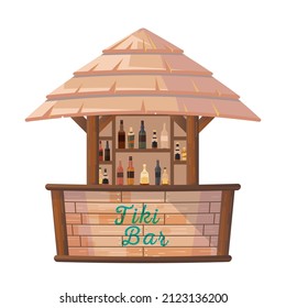 Tiki bar or beach hut with summer party cocktails