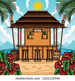 tiki bar beach vector illustration