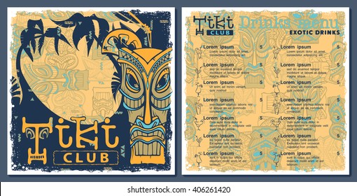 Tiki Bar Club Menu, Template Design. Drinks Flyer. Seamless Pattern On A Separate Layer