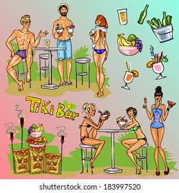 Tiki Bar Collection, Hand drawn vector 