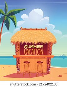 Tiki bar on summer beach stock illustration