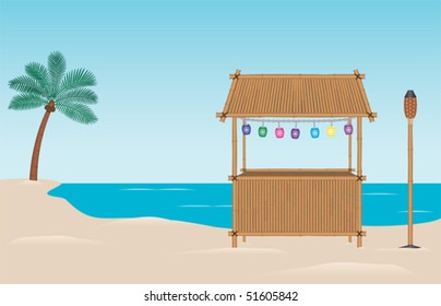 Tiki Bar on the Tropical Beach Vector