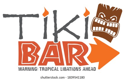 Signo de barra tiki | Publicidad de diseño direccional Cócteles tropicales | Diseño gráfico vectorial de camisetas | Ilustración de tallado de tiki