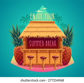 Tiki bar. Summer card / poster / template. Vector illustration.