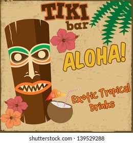 Tiki bar vintage grunge poster, vector illustration