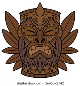 Tiki with a Beard - A cartoon illustration of a Polynesian Tiki with a Beard.