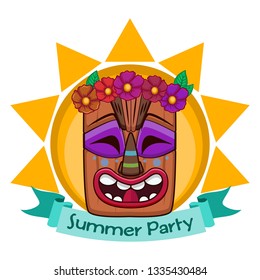 Tiki face design with banner
