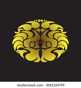 Tiki face, golden logo, totem. Patterns in the style of Polynesia. Good for tattoos and prints. Isolated. Vector