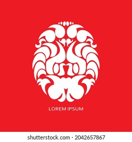 Tiki face, mask, icon logo, totem. Patterns in the style of Polynesia. Good for tattoos and prints. Isolated on red. Vector