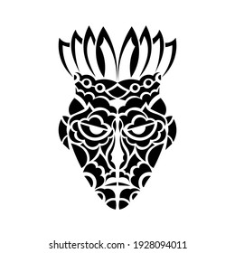 Tiki face, mask or totem. Samoan style patterns. Good for tattoos, t-shirts, and prints. Isolated. Vector 