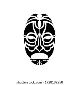 Tiki face, mask or totem. Samoan style patterns. Good for tattoos, t-shirts, and prints. Isolated. Vector illustration.