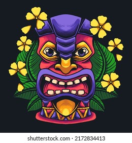 tiki face vector print illustration