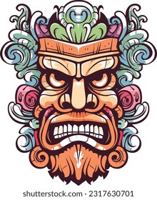 tiki festival, tiki man vector illustration, tiki man art for t-shirt design, sticker and wall art