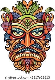 tiki festival, tiki mask vector illustration, tiki masks for t-shirt design, sticker and wall art