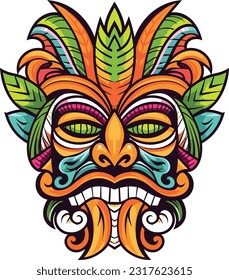 tiki festival, tiki mask vector illustration, tiki masks for t-shirt design, sticker and wall art