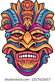 tiki festival, tiki mask vector illustration, tiki masks for t-shirt design, sticker and wall art