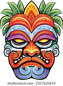 tiki festival, tiki mask vector illustration, tiki masks for t-shirt design, sticker and wall art