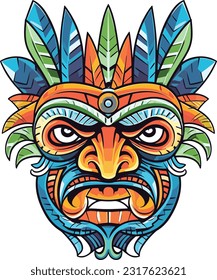 tiki festival, tiki mask vector illustration, tiki masks for t-shirt design, sticker and wall art