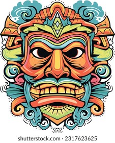 tiki festival, tiki mask vector illustration, tiki masks for t-shirt design, sticker and wall art