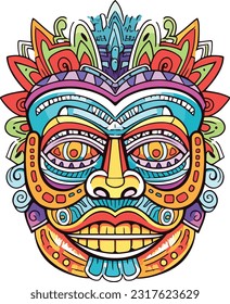 tiki festival, tiki mask vector illustration, tiki masks for t-shirt design, sticker and wall art