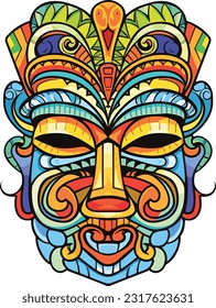 tiki festival, tiki mask vector illustration, tiki masks for t-shirt design, sticker and wall art