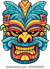 tiki festival, tiki mask vector illustration, tiki masks for t-shirt design, sticker and wall art