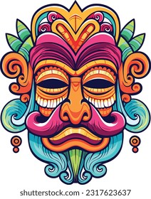 tiki festival, tiki mask vector illustration, tiki masks for t-shirt design, sticker and wall art