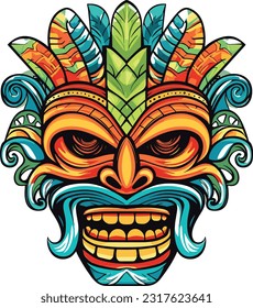 tiki festival, tiki mask vector illustration, tiki masks for t-shirt design, sticker and wall art