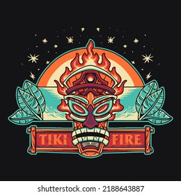 Tiki Fire Summer Vector Retro Illustration