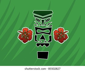 Tiki God Statue with Hibiscus