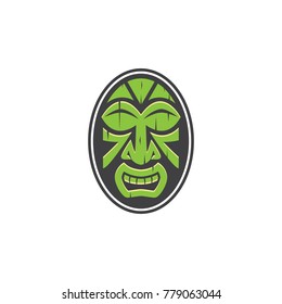 Tiki Hawai God. Tropical Tiki mask. Logo, label. Vector. Hawaiian tiki god statue masks. 