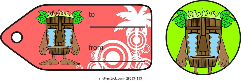 tiki hawaiian mask expression cartoon giftcard in vector format