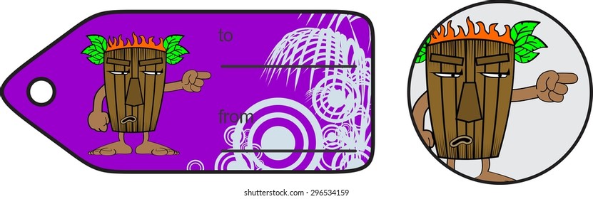 tiki hawaiian mask expression cartoon giftcard in vector format