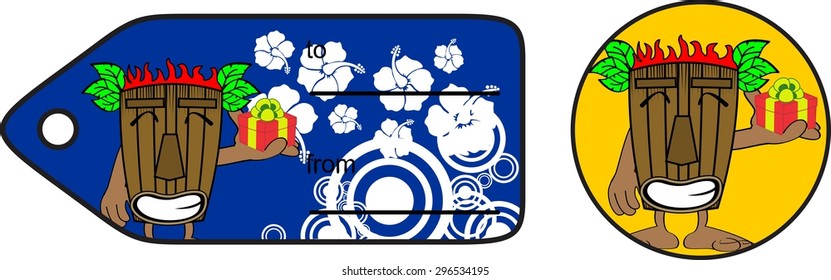 tiki hawaiian mask expression cartoon giftcard in vector format