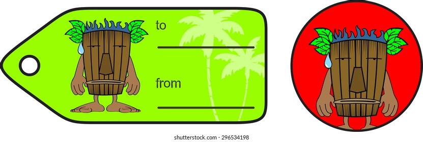 tiki hawaiian mask expression cartoon giftcard in vector format