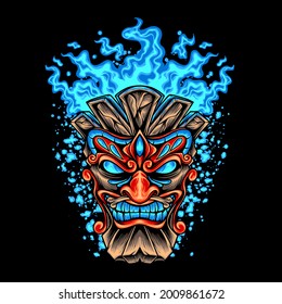 Tiki Head With Blue Fire Illustration for your business or merchandise